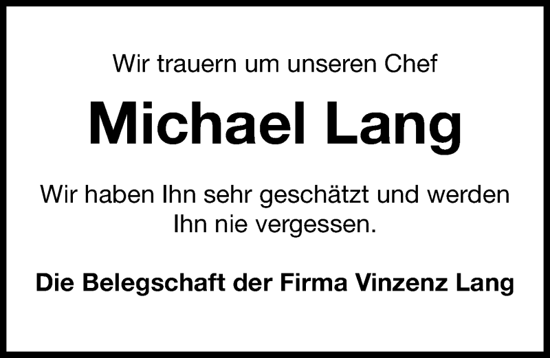  Traueranzeige für Michael Lang vom 16.06.2015 aus Erlanger Nachrichten Lokal