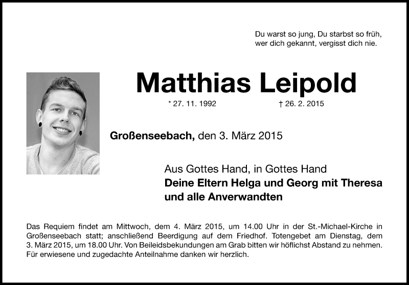  Traueranzeige für Matthias Leipold vom 03.03.2015 aus Nordbayerische Nachrichten Herzogenaurach Lokal