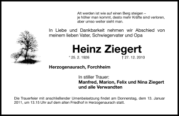 Traueranzeige von Heinz Ziegert von Nürnberger Nachrichten