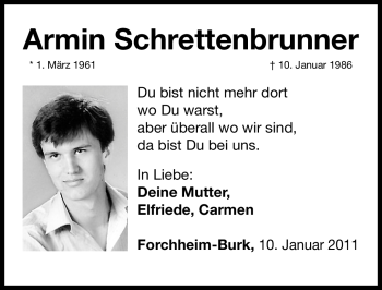 Traueranzeige von Armin Schrettenbrunner von Nürnberger Nachrichten