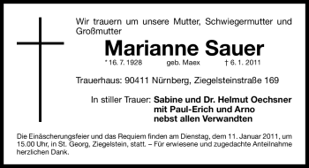 Traueranzeige von Marianne Sauer von Nürnberger Nachrichten