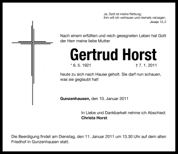 Traueranzeige von Gertrud Horst von Nürnberger Nachrichten