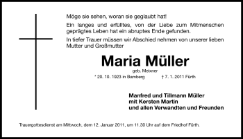 Traueranzeige von Maria Müller von Nürnberger Nachrichten