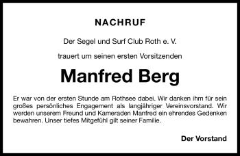 Traueranzeige von Manfred Berg von Nürnberger Nachrichten