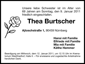 Traueranzeige von Thea Burtscher von Nürnberger Nachrichten