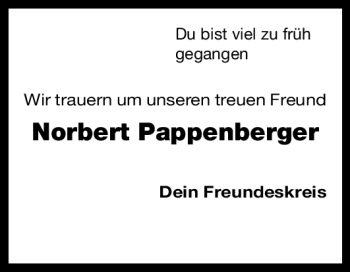 Traueranzeige von Norbert Pappenberger von Nürnberger Nachrichten