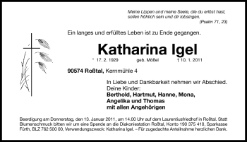 Traueranzeige von Katharina Igel von Nürnberger Nachrichten