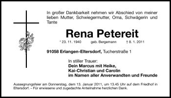 Traueranzeige von Rena Petereit von Nürnberger Nachrichten