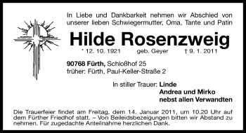 Traueranzeige von Hilde Rosenzweig von Nürnberger Nachrichten