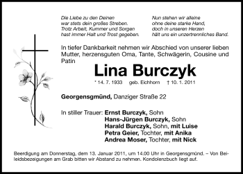 Traueranzeige von Lina Burczyk von Nürnberger Nachrichten
