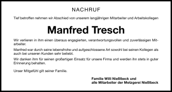 Traueranzeige von Manfred Tresch von Nürnberger Nachrichten