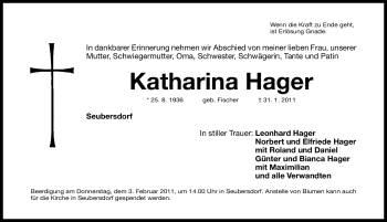 Traueranzeige von Katharina Hager von Nürnberger Nachrichten