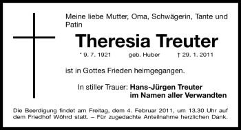 Traueranzeige von Theresia Treuter von Nürnberger Nachrichten