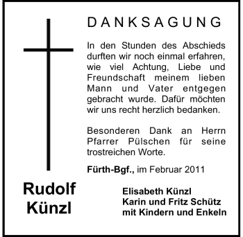 Traueranzeige von Rudolf Künzl von Nürnberger Nachrichten
