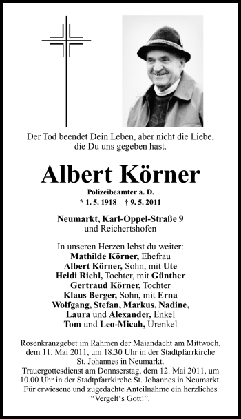Traueranzeige von Albert Körner von Nürnberger Nachrichten