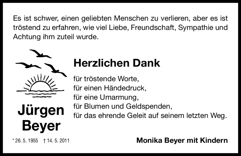  Traueranzeige für Jürgen Beyer vom 28.05.2011 aus Nürnberger Nachrichten