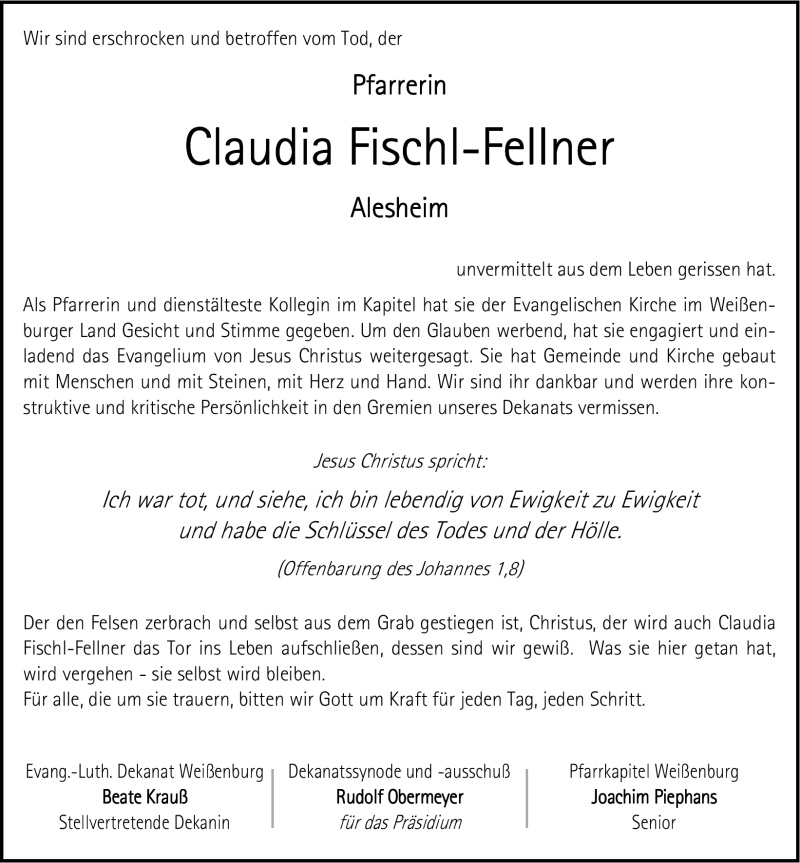  Traueranzeige für Claudia Fischl-Fellner vom 27.05.2011 aus Nürnberger Nachrichten