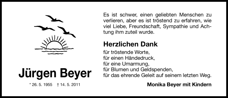  Traueranzeige für Jürgen Beyer vom 04.06.2011 aus Nürnberger Nachrichten