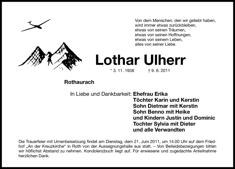  Traueranzeige für Lothar Ulherr vom 18.06.2011 aus Nürnberger Nachrichten