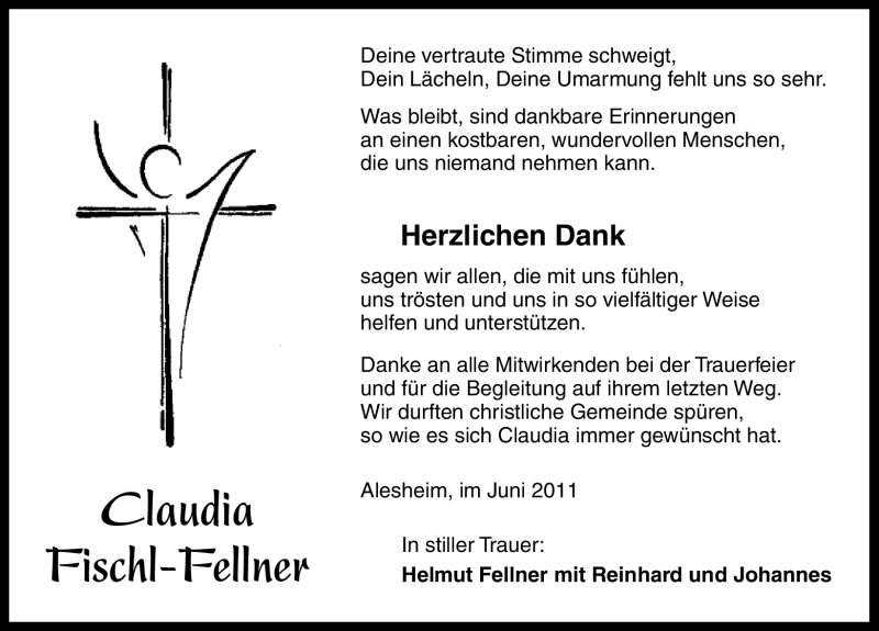  Traueranzeige für Claudia Fischl-Fellner vom 18.06.2011 aus Nürnberger Nachrichten