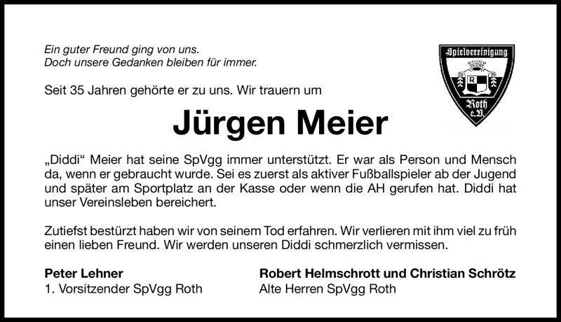  Traueranzeige für Jürgen Meier vom 23.06.2011 aus Nürnberger Nachrichten