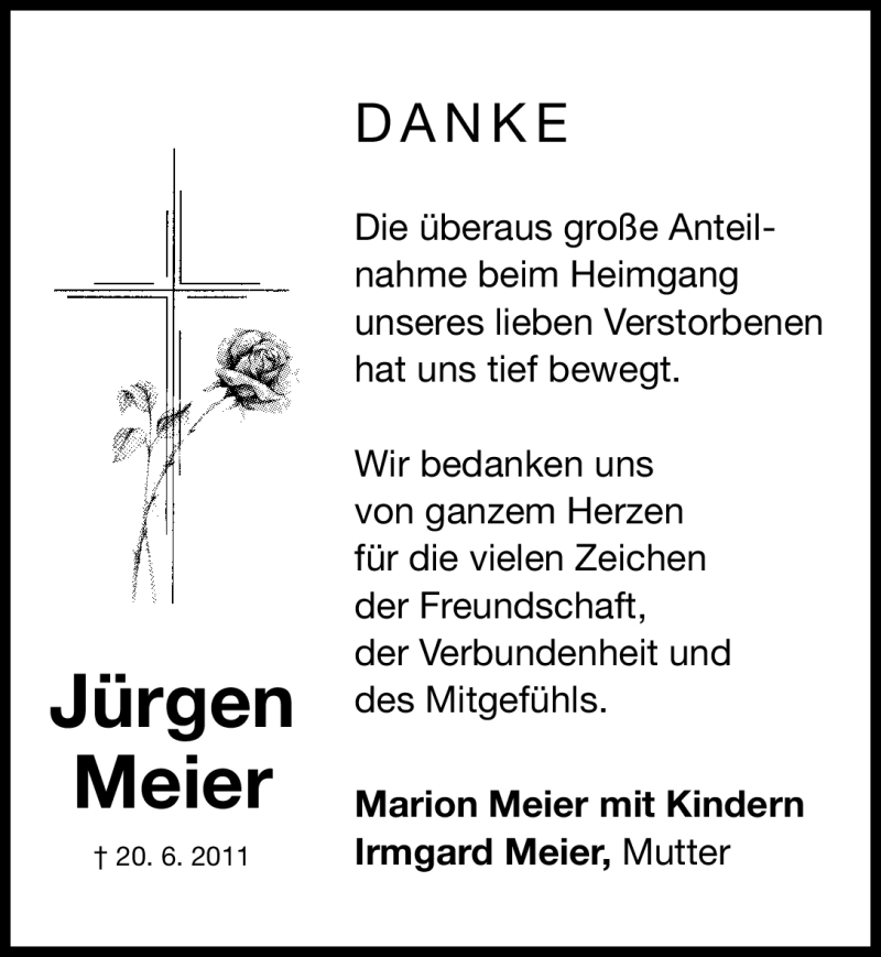  Traueranzeige für Jürgen Meier vom 02.07.2011 aus Nürnberger Nachrichten