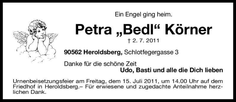  Traueranzeige für Petra Körner vom 11.07.2011 aus Nürnberger Nachrichten