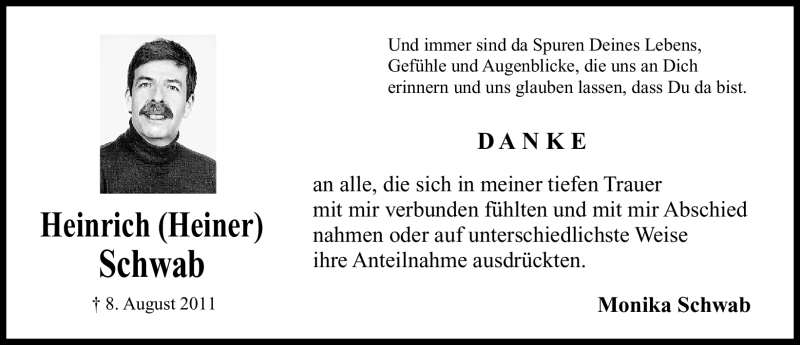  Traueranzeige für Heinrich Schwab vom 20.08.2011 aus Nürnberger Nachrichten