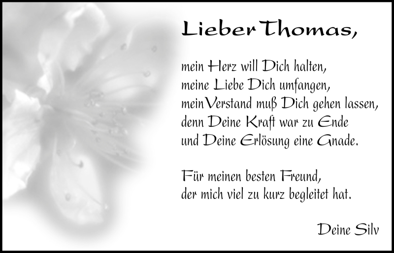  Traueranzeige für Thomas Kreußel vom 02.09.2011 aus Nürnberger Nachrichten