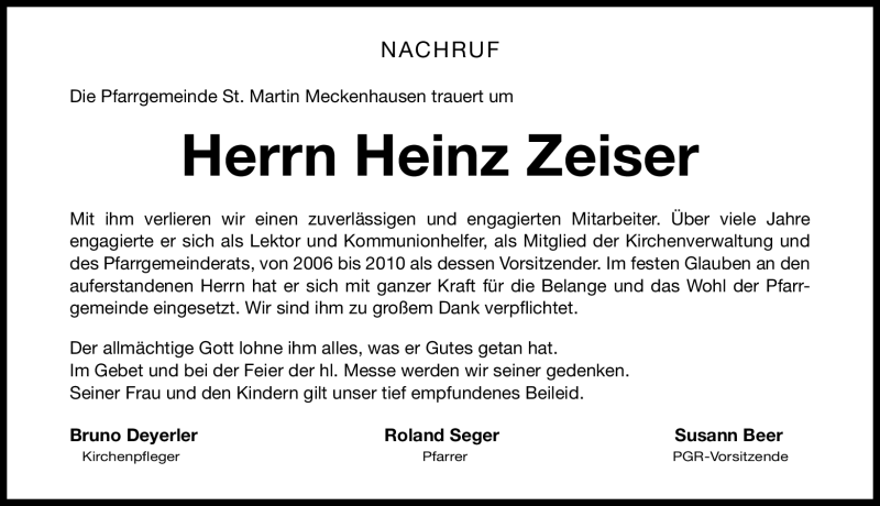  Traueranzeige für Heinz Zeiser vom 04.02.2012 aus Roth-Hilpoltsteiner Volkszeitung Lokal
