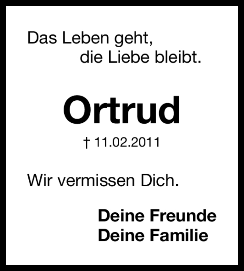  Traueranzeige für Ortrud Zitzmann-Canerik vom 11.02.2012 aus Gesamtausgabe Nürnberger Nachrichten / Nürnberger Zeitung