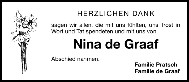  Traueranzeige für Nina de Graaf vom 11.02.2012 aus Gesamtausgabe Nürnberger Nachrichten / Nürnberger Zeitung