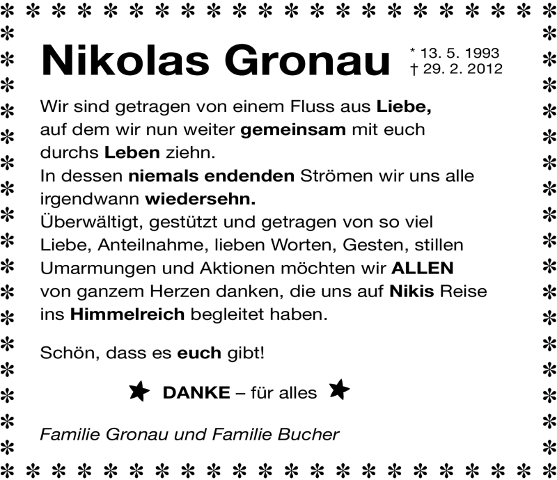  Traueranzeige für Nikolas Gronau vom 17.03.2012 aus Nordbayerische Nachrichten Herzogenaurach Lokal