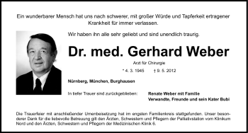 Traueranzeige von Gerhard Weber von Gesamtausgabe Nürnberger Nachrichten/ Nürnberger Ztg.