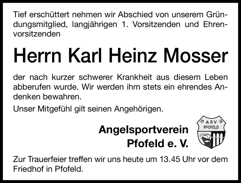  Traueranzeige für Karl Heinz Mosser vom 25.05.2012 aus Altmühl-Bote Lokal
