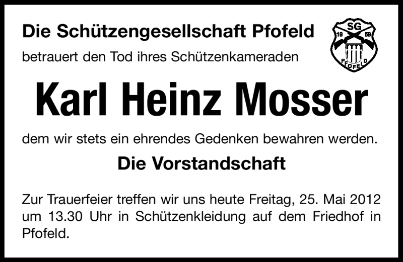  Traueranzeige für Karl Heinz Mosser vom 25.05.2012 aus Altmühl-Bote Lokal
