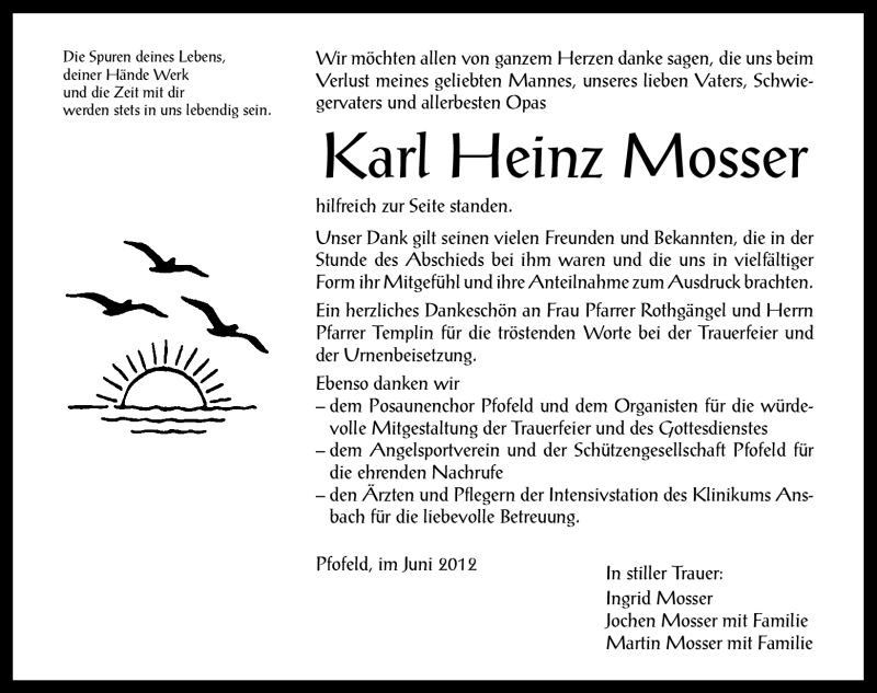  Traueranzeige für Karl Heinz Mosser vom 13.06.2012 aus Altmühl-Bote Lokal