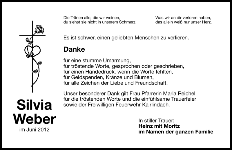  Traueranzeige für Silvia Weber vom 23.06.2012 aus Nordbayerische Nachrichten Herzogenaurach Lokal