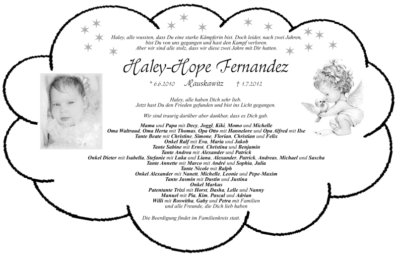  Traueranzeige für Haley-Hope Fernandez vom 05.07.2012 aus Neumarkter Nachrichten Lokal