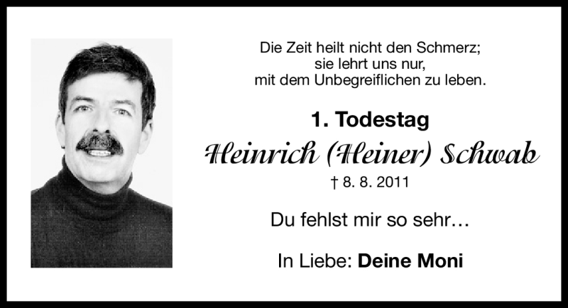  Traueranzeige für Heinrich Schwab vom 08.08.2012 aus Gesamtausgabe Nürnberger Nachrichten/ Nürnberger Ztg.