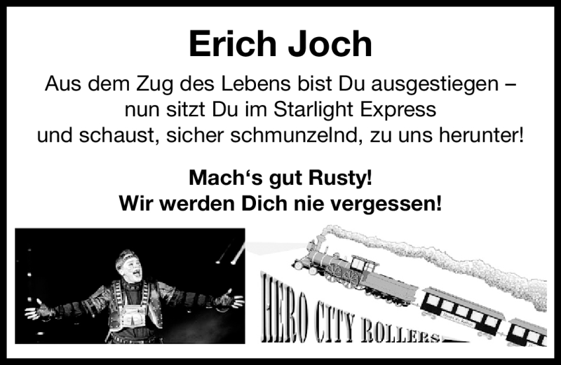  Traueranzeige für Erich Joch vom 08.08.2012 aus Gesamtausgabe Nürnberger Nachrichten/ Nürnberger Ztg.