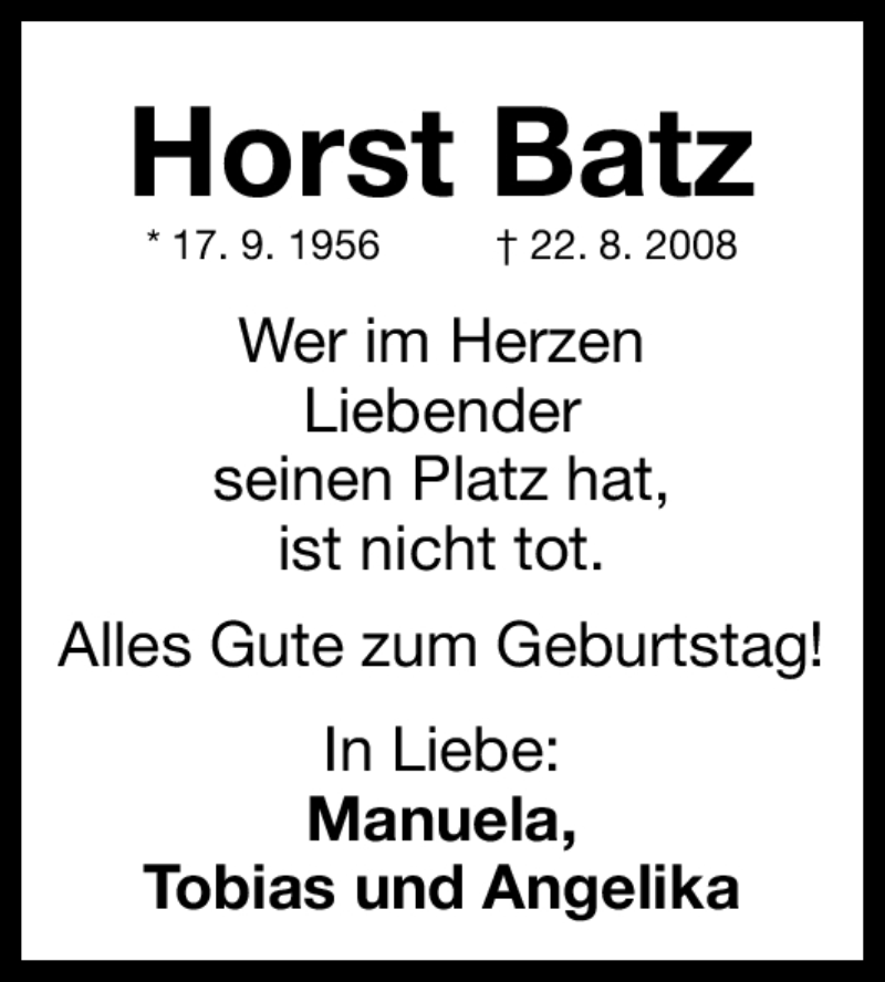  Traueranzeige für Horst Batz vom 17.09.2012 aus Erlanger Nachrichten Lokal
