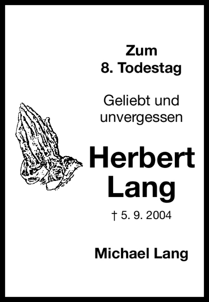  Traueranzeige für Herbert Lang vom 05.09.2012 aus Erlanger Nachrichten Lokal