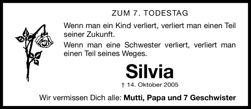  Traueranzeige für Silvia Dicker vom 13.10.2012 aus Erlanger Nachrichten Lokal