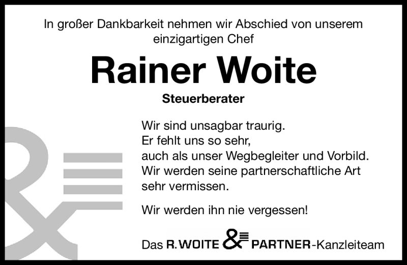  Traueranzeige für Rainer Woite vom 18.10.2012 aus Erlanger Nachrichten Lokal