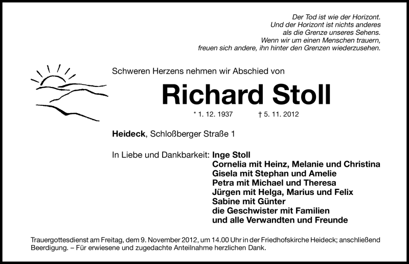  Traueranzeige für Richard Stoll vom 07.11.2012 aus Roth-Hilpoltsteiner Volkszeitung Lokal