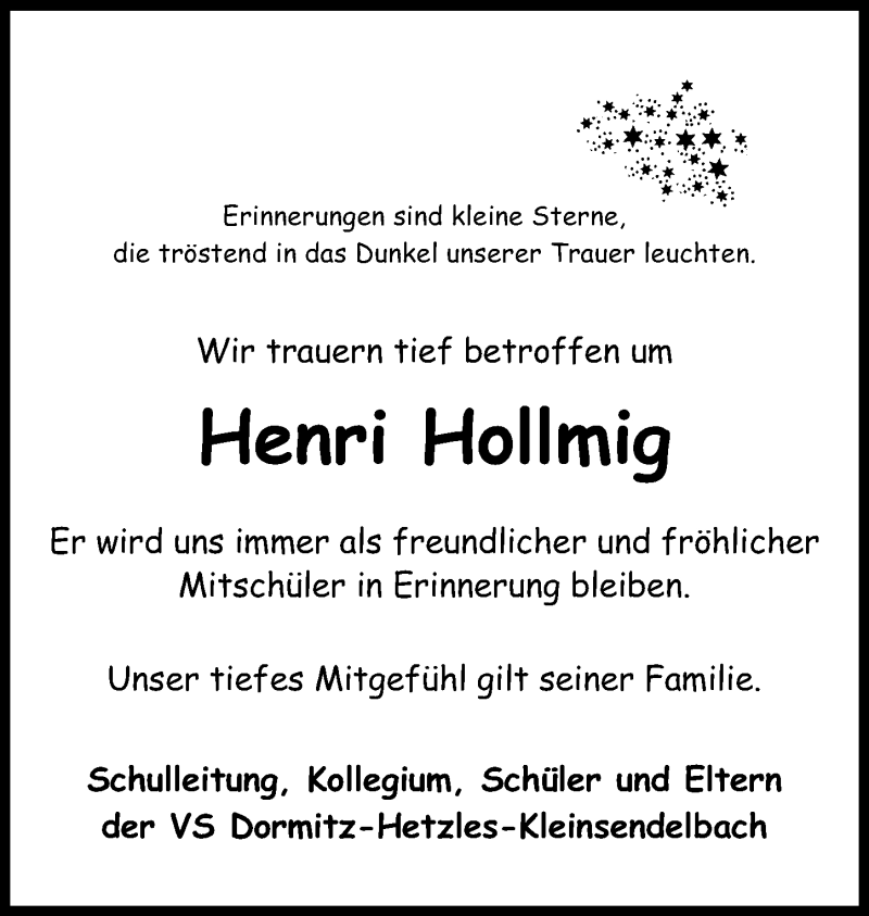  Traueranzeige für Henri Hollmig vom 10.11.2012 aus Nordbayerische Nachrichten Forchheim Lokal