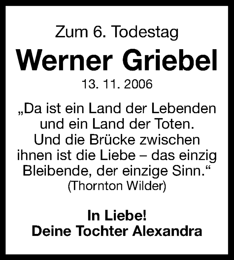  Traueranzeige für Werner Griebel vom 13.11.2012 aus Erlanger Nachrichten Lokal