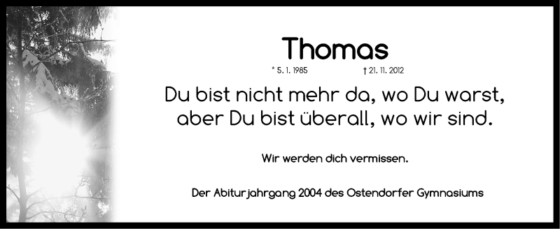  Traueranzeige für Thomas Fischer vom 28.11.2012 aus Neumarkter Nachrichten Lokal