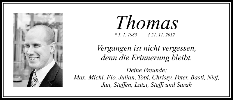  Traueranzeige für Thomas Fischer vom 06.12.2012 aus Neumarkter Nachrichten Lokal